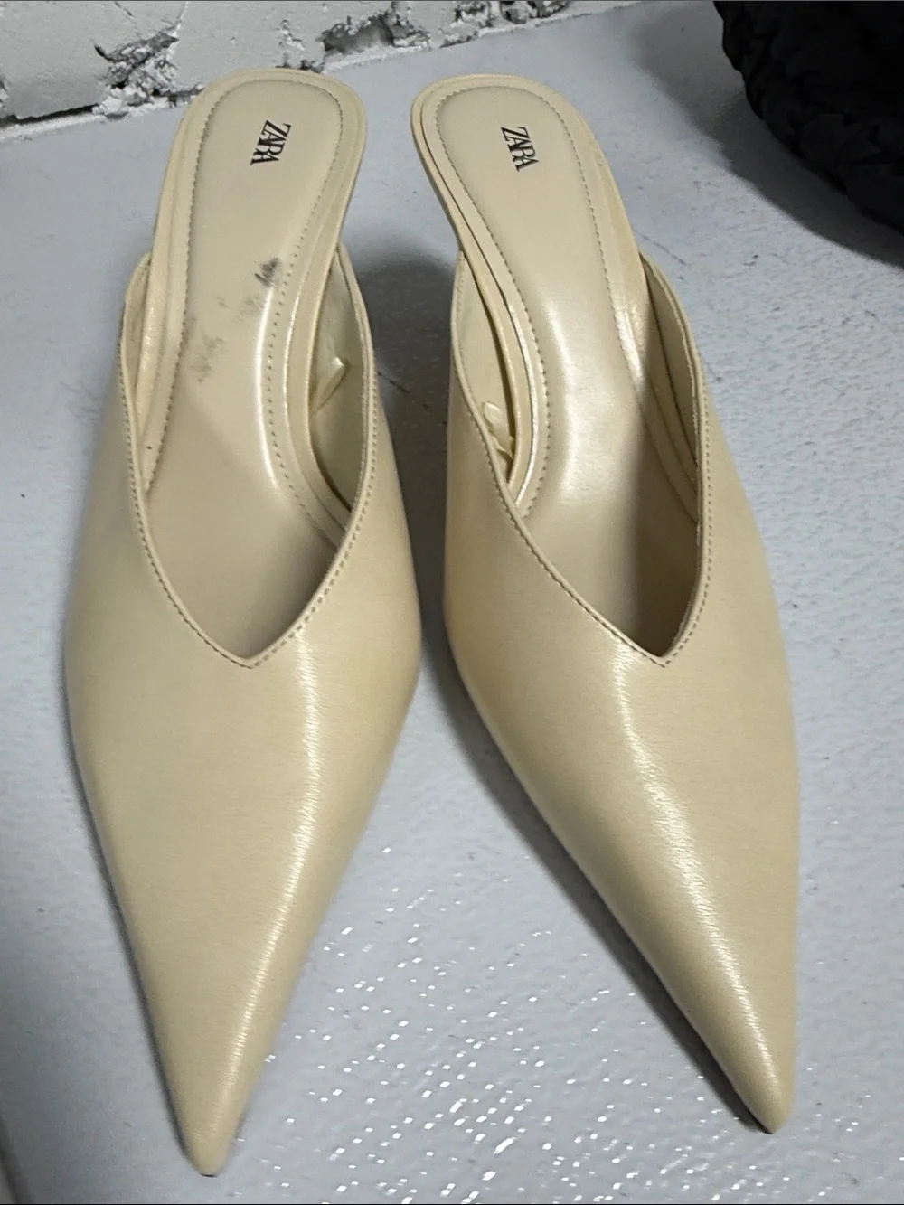 Zara Beige Pointed-Toe Wedge Mules NWOT